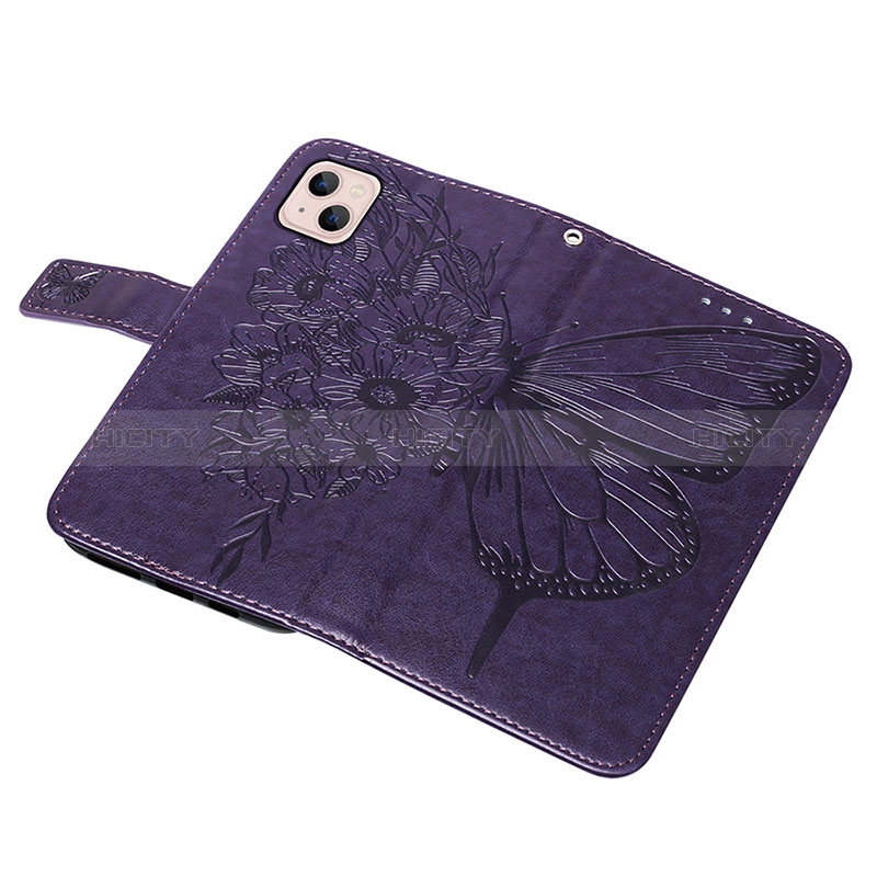 Custodia Portafoglio In Pelle Farfalla Cover con Supporto L10 per Apple iPhone 15 Viola