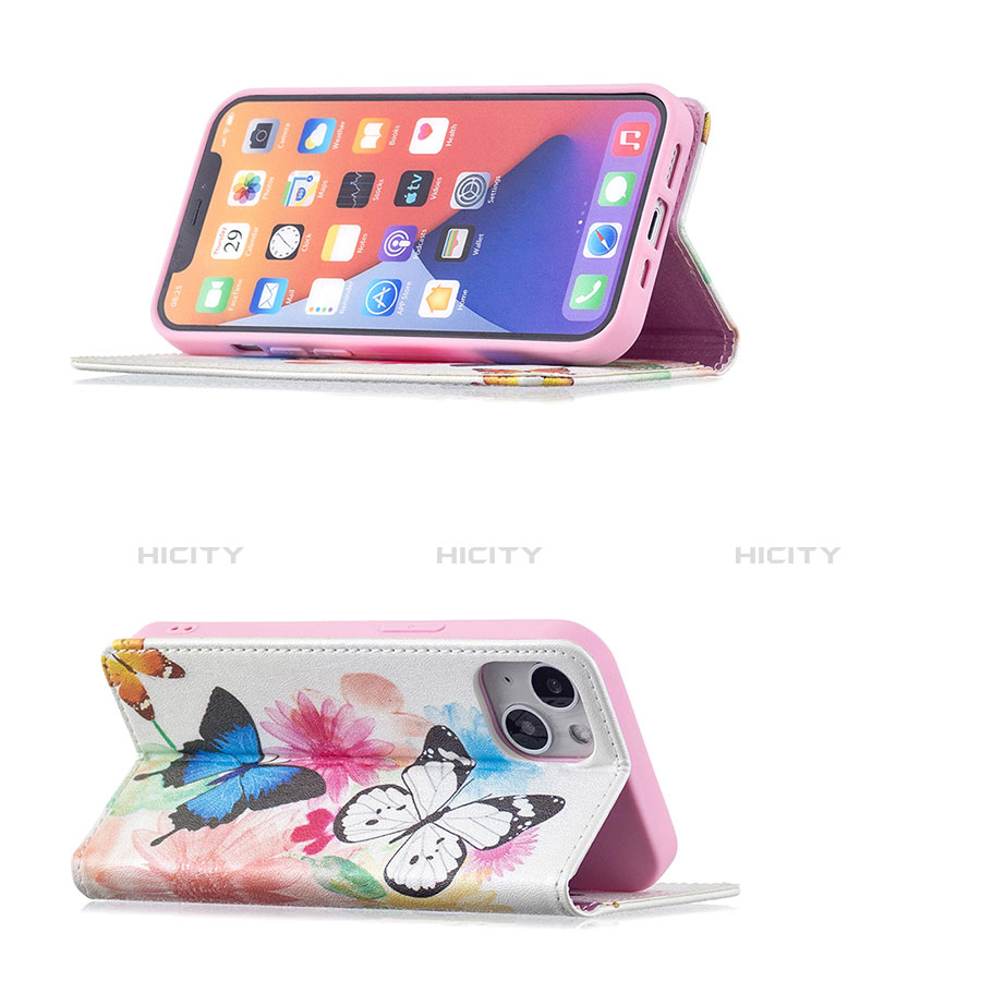 Custodia Portafoglio In Pelle Farfalla Cover con Supporto per Apple iPhone 14 Plus Rosa