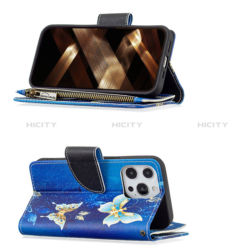 Custodia Portafoglio In Pelle Farfalla Cover con Supporto per Apple iPhone 14 Pro Blu