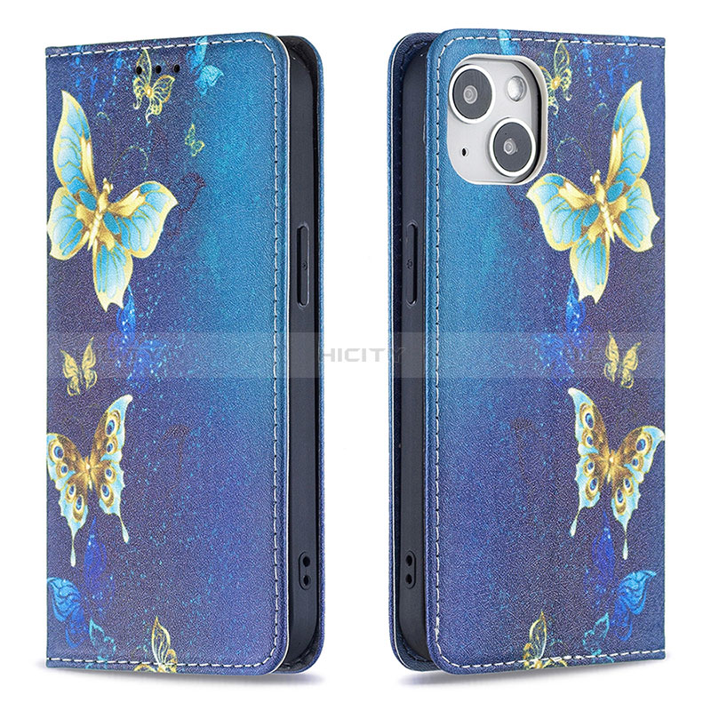 Custodia Portafoglio In Pelle Farfalla Cover con Supporto per Apple iPhone 15 Blu