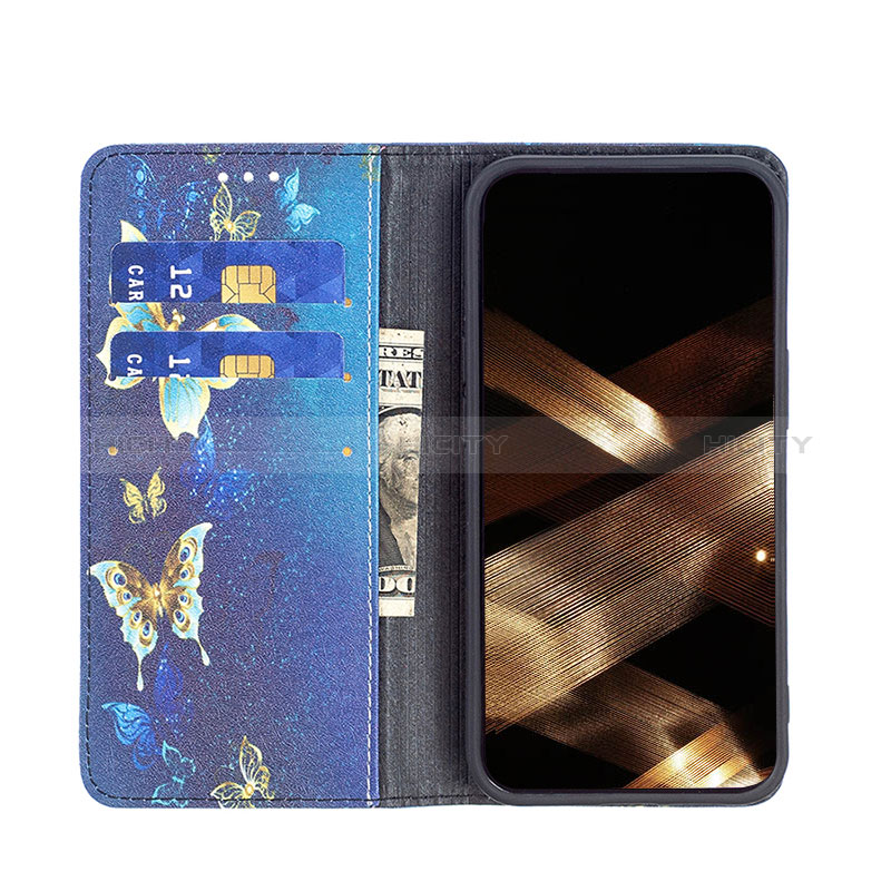 Custodia Portafoglio In Pelle Farfalla Cover con Supporto per Apple iPhone 15 Plus Blu