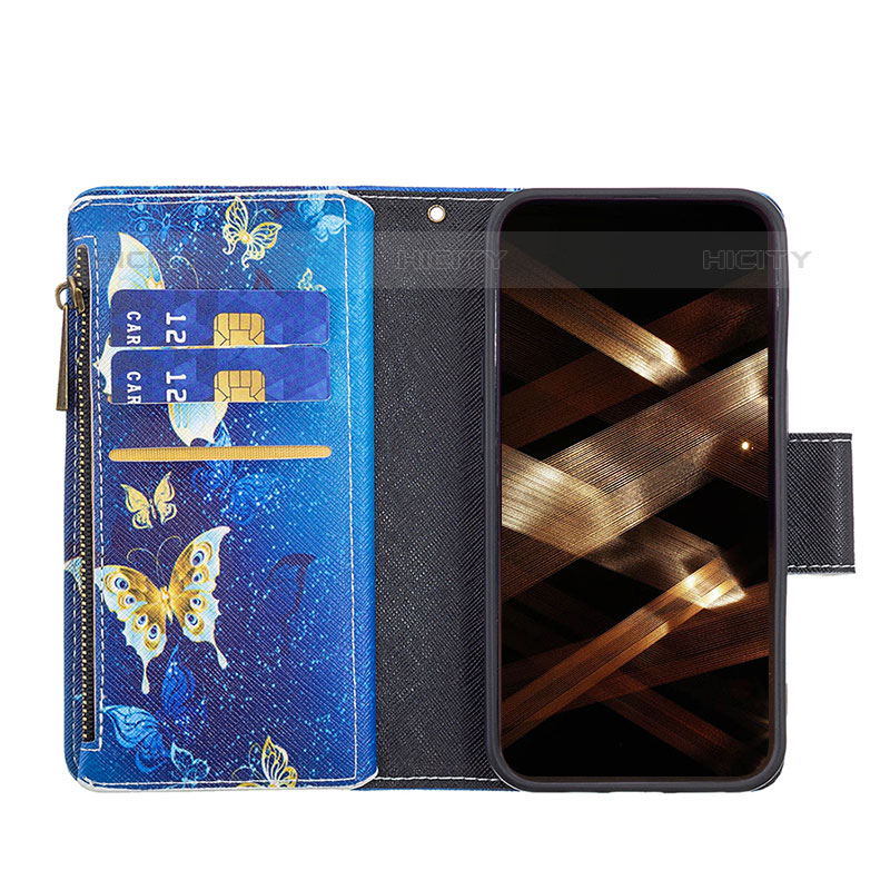 Custodia Portafoglio In Pelle Farfalla Cover con Supporto per Apple iPhone 15 Pro Blu