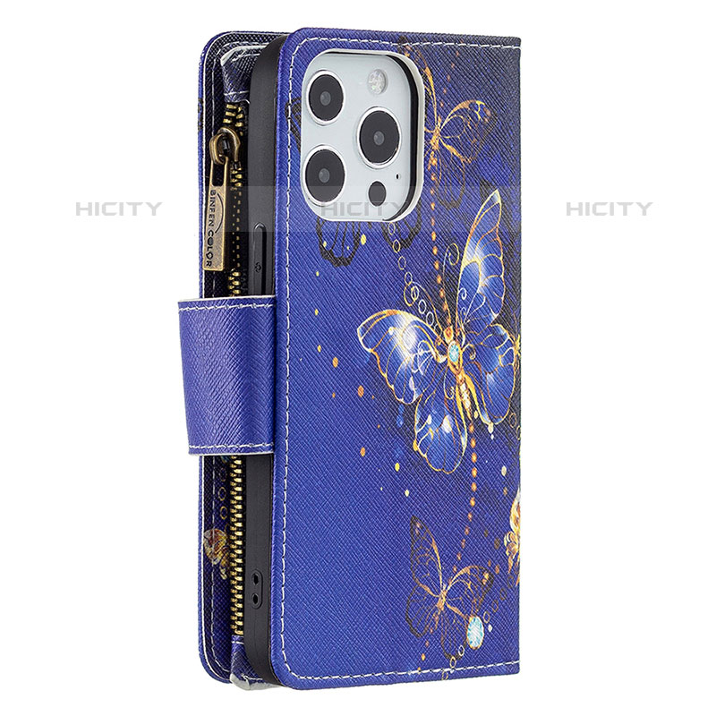 Custodia Portafoglio In Pelle Farfalla Cover con Supporto per Apple iPhone 15 Pro Blu Notte