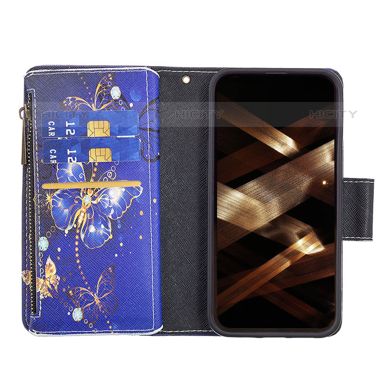 Custodia Portafoglio In Pelle Farfalla Cover con Supporto per Apple iPhone 15 Pro Max Blu Notte