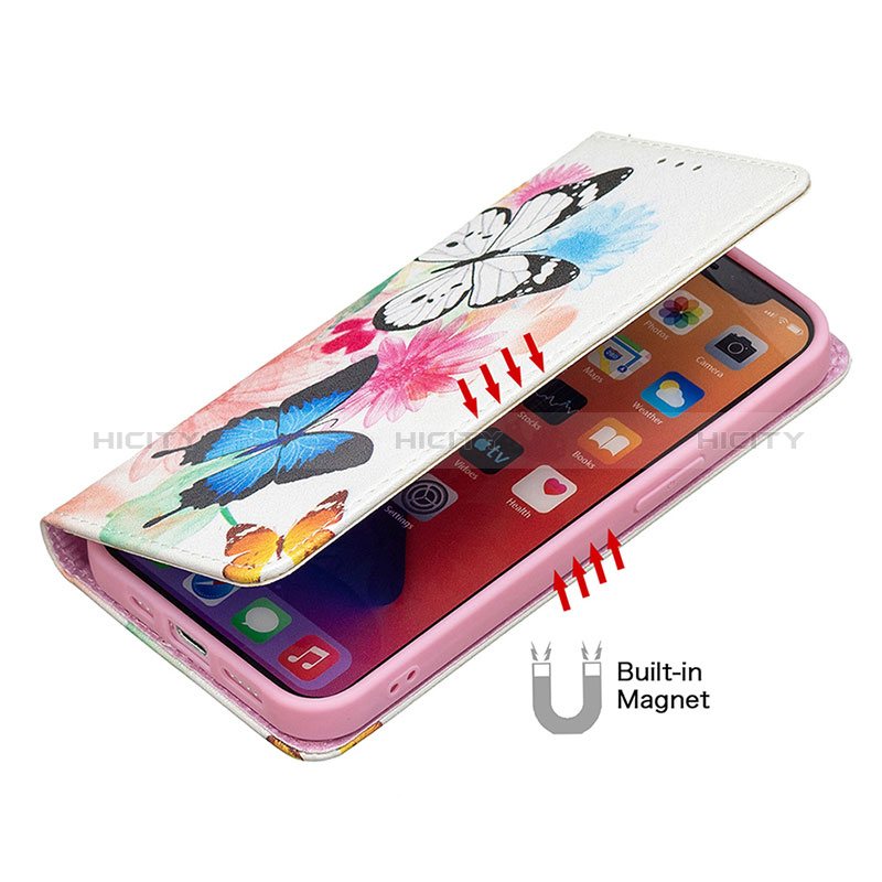 Custodia Portafoglio In Pelle Farfalla Cover con Supporto per Apple iPhone 15 Rosa