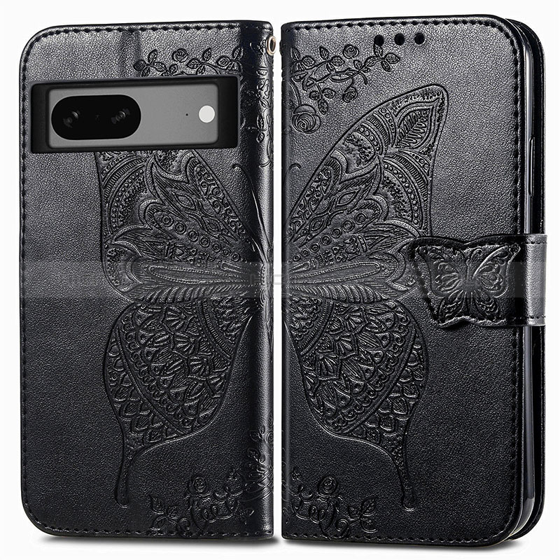 Custodia Portafoglio In Pelle Farfalla Cover con Supporto per Google Pixel 7 5G Nero