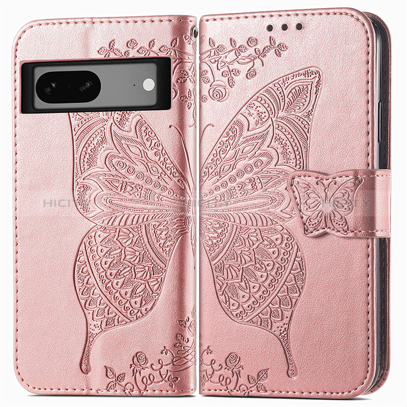 Custodia Portafoglio In Pelle Farfalla Cover con Supporto per Google Pixel 7 5G Oro Rosa