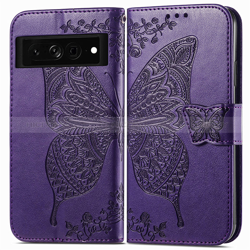 Custodia Portafoglio In Pelle Farfalla Cover con Supporto per Google Pixel 7 Pro 5G Viola