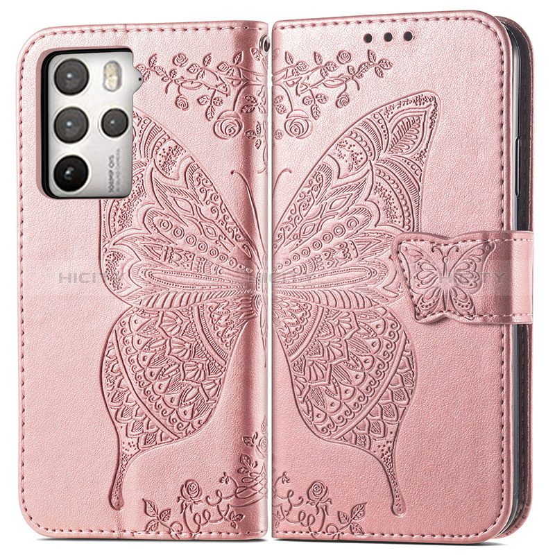 Custodia Portafoglio In Pelle Farfalla Cover con Supporto per HTC U23 Pro 5G Oro Rosa