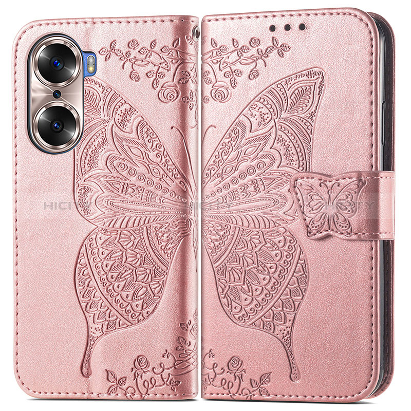 Custodia Portafoglio In Pelle Farfalla Cover con Supporto per Huawei Honor 60 5G Oro Rosa