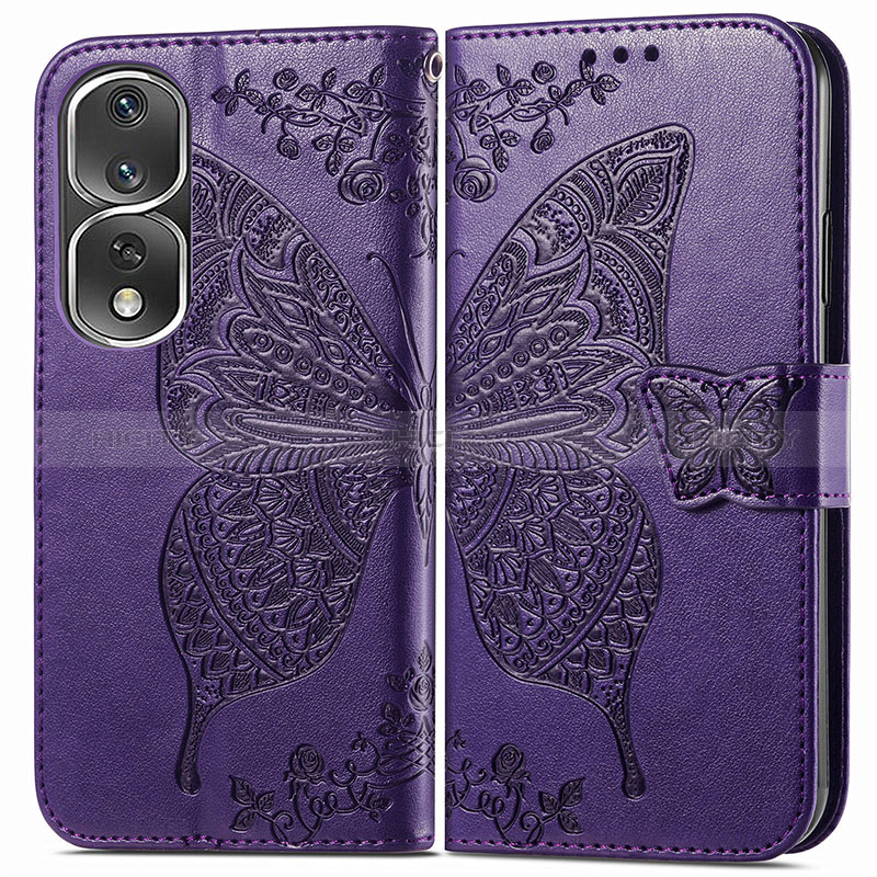 Custodia Portafoglio In Pelle Farfalla Cover con Supporto per Huawei Honor 80 Pro Flat 5G Viola