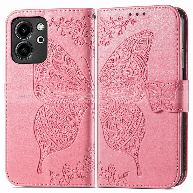 Custodia Portafoglio In Pelle Farfalla Cover con Supporto per Huawei Honor 80 SE 5G Rosa Caldo