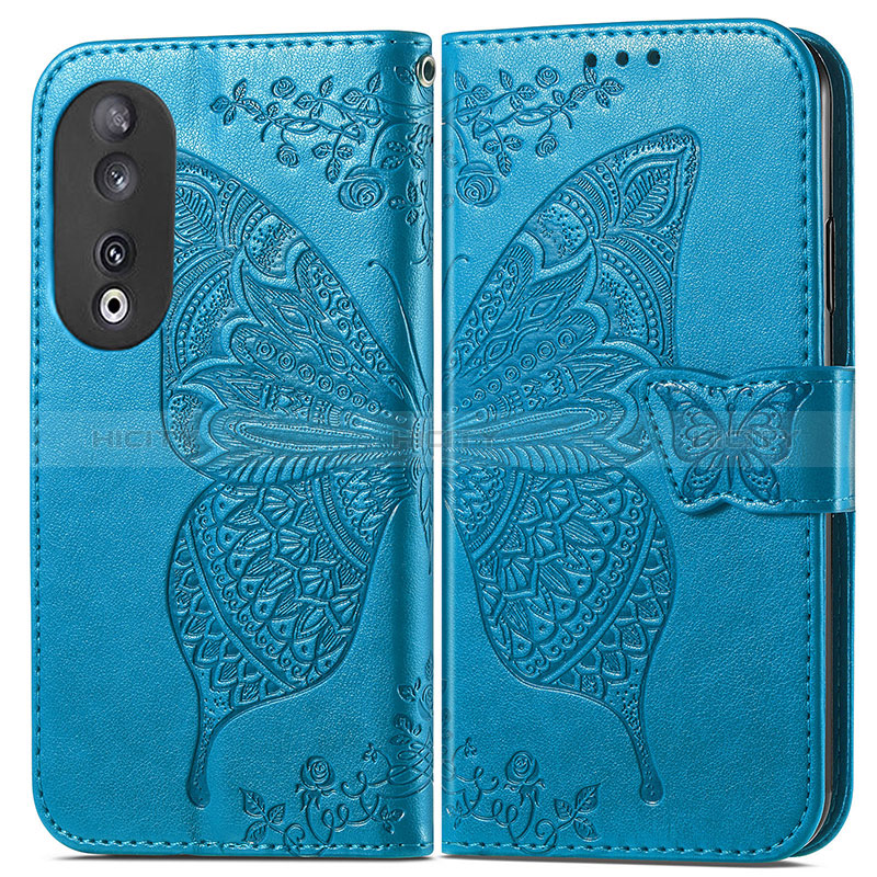 Custodia Portafoglio In Pelle Farfalla Cover con Supporto per Huawei Honor 90 5G Blu