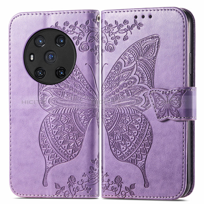 Custodia Portafoglio In Pelle Farfalla Cover con Supporto per Huawei Honor Magic3 5G Lavanda