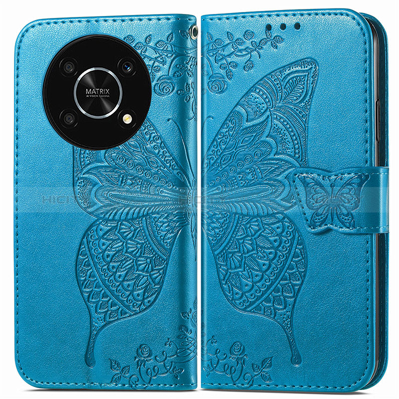 Custodia Portafoglio In Pelle Farfalla Cover con Supporto per Huawei Honor Magic4 Lite 5G Blu