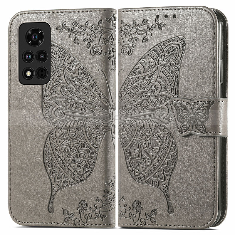 Custodia Portafoglio In Pelle Farfalla Cover con Supporto per Huawei Honor V40 5G Grigio