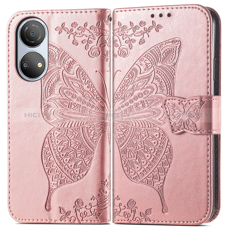 Custodia Portafoglio In Pelle Farfalla Cover con Supporto per Huawei Honor X7 Oro Rosa