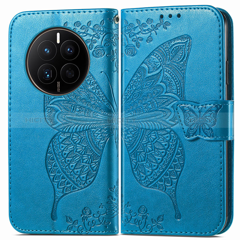 Custodia Portafoglio In Pelle Farfalla Cover con Supporto per Huawei Mate 50 Blu