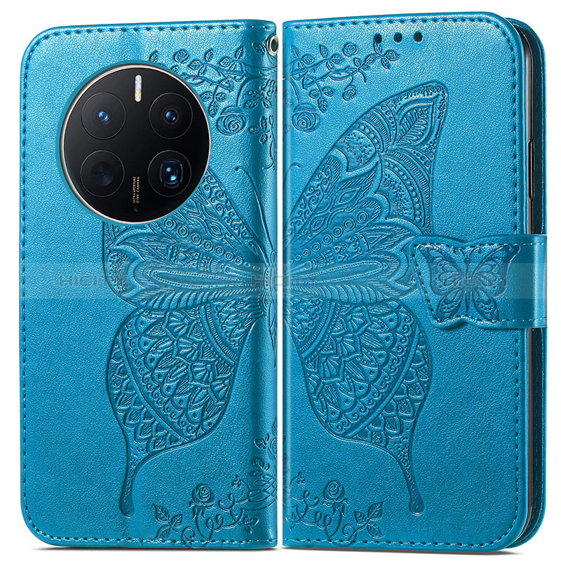 Custodia Portafoglio In Pelle Farfalla Cover con Supporto per Huawei Mate 50 Pro Blu