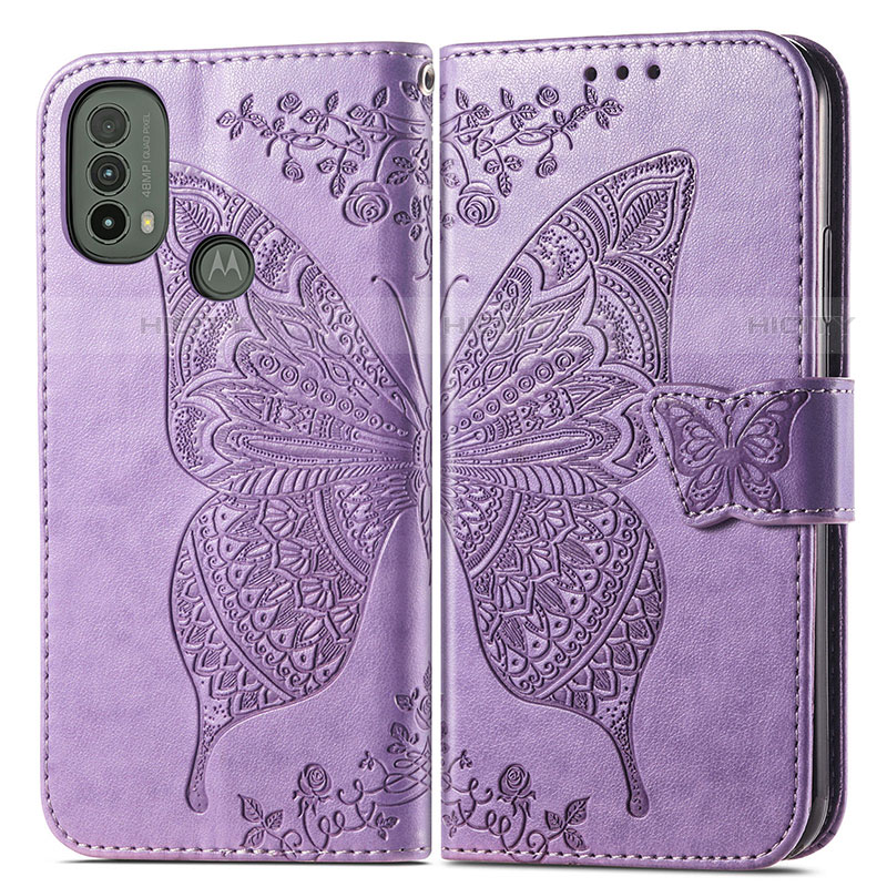 Custodia Portafoglio In Pelle Farfalla Cover con Supporto per Motorola Moto E40 Lavanda