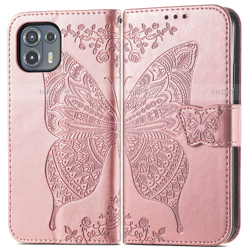 Custodia Portafoglio In Pelle Farfalla Cover con Supporto per Motorola Moto Edge 20 Lite 5G Rosa