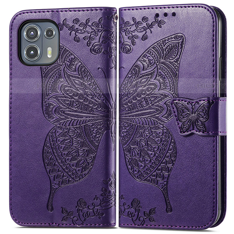 Custodia Portafoglio In Pelle Farfalla Cover con Supporto per Motorola Moto Edge 20 Lite 5G Viola