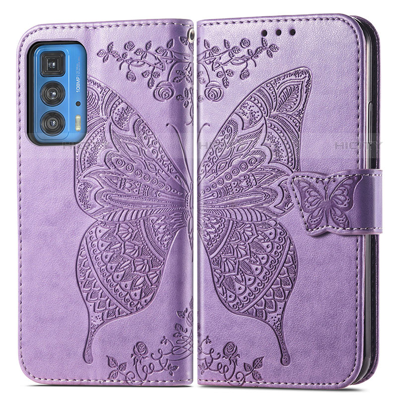 Custodia Portafoglio In Pelle Farfalla Cover con Supporto per Motorola Moto Edge 20 Pro 5G Lavanda