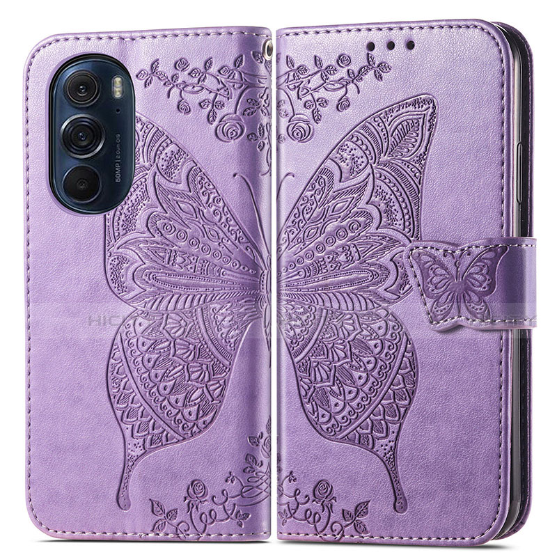 Custodia Portafoglio In Pelle Farfalla Cover con Supporto per Motorola Moto Edge 30 Pro 5G Lavanda