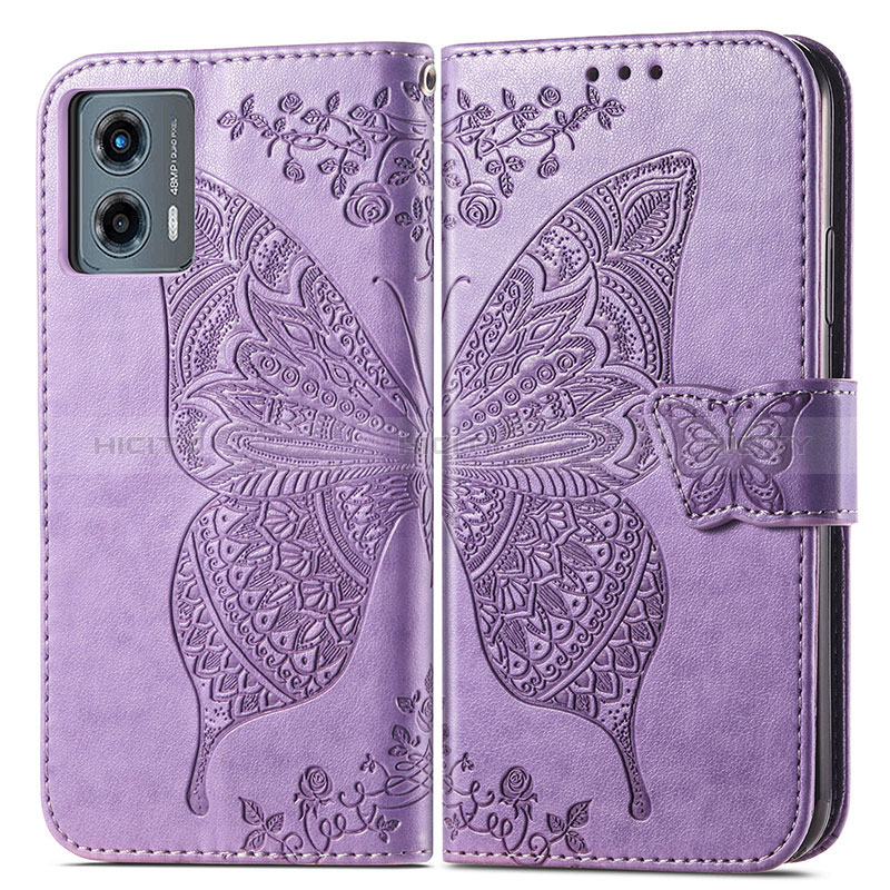 Custodia Portafoglio In Pelle Farfalla Cover con Supporto per Motorola Moto G 5G (2023) Lavanda