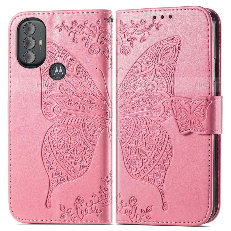 Custodia Portafoglio In Pelle Farfalla Cover con Supporto per Motorola Moto G Play (2023) Rosa Caldo