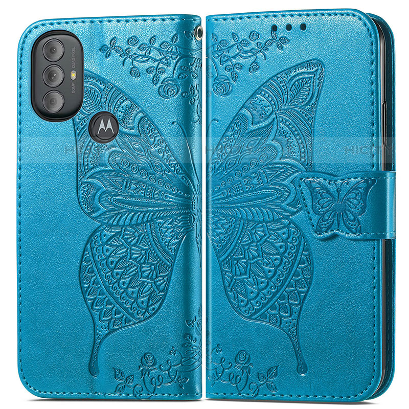 Custodia Portafoglio In Pelle Farfalla Cover con Supporto per Motorola Moto G Play Gen 2 Blu