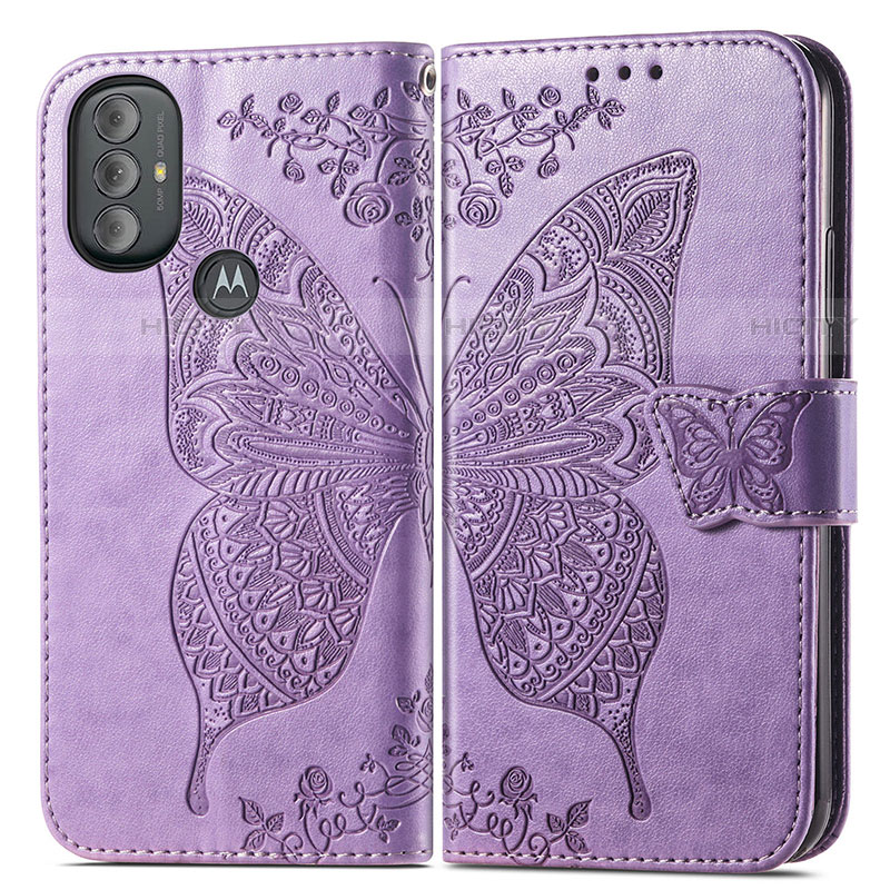 Custodia Portafoglio In Pelle Farfalla Cover con Supporto per Motorola Moto G Play Gen 2 Lavanda