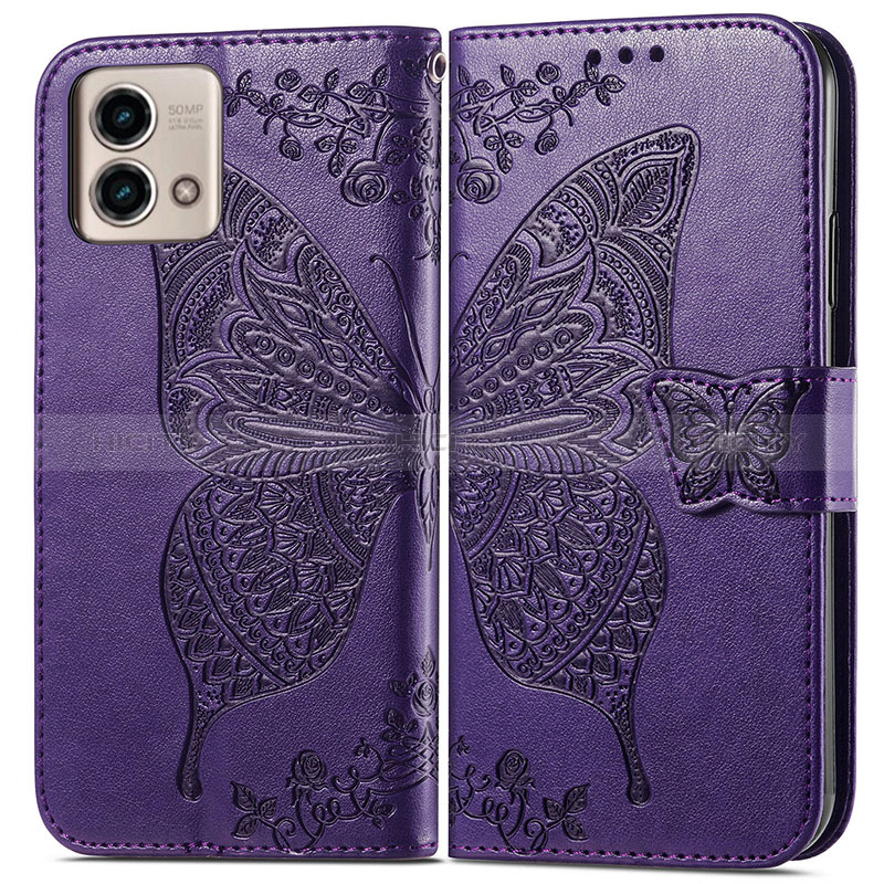 Custodia Portafoglio In Pelle Farfalla Cover con Supporto per Motorola Moto G Stylus (2023) 4G Viola