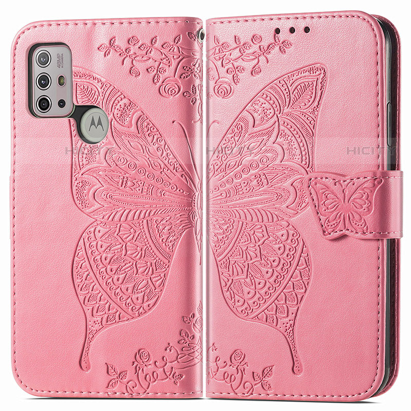 Custodia Portafoglio In Pelle Farfalla Cover con Supporto per Motorola Moto G10 Power Rosa Caldo