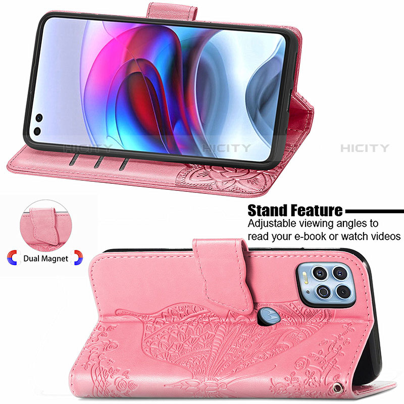 Custodia Portafoglio In Pelle Farfalla Cover con Supporto per Motorola Moto G100 5G