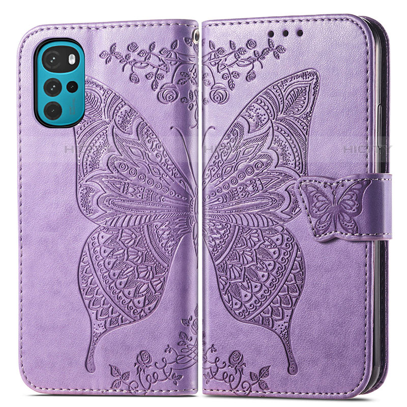 Custodia Portafoglio In Pelle Farfalla Cover con Supporto per Motorola Moto G22 Lavanda