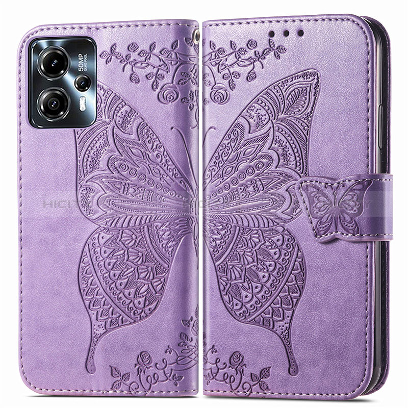 Custodia Portafoglio In Pelle Farfalla Cover con Supporto per Motorola Moto G23 Lavanda