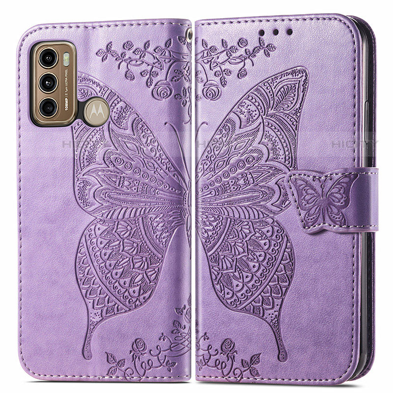 Custodia Portafoglio In Pelle Farfalla Cover con Supporto per Motorola Moto G40 Fusion Lavanda