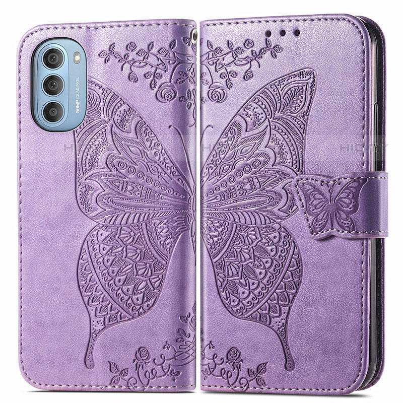 Custodia Portafoglio In Pelle Farfalla Cover con Supporto per Motorola Moto G51 5G Lavanda