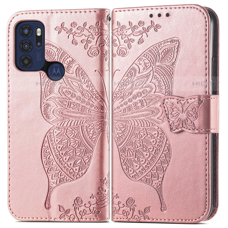 Custodia Portafoglio In Pelle Farfalla Cover con Supporto per Motorola Moto G60s Rosa