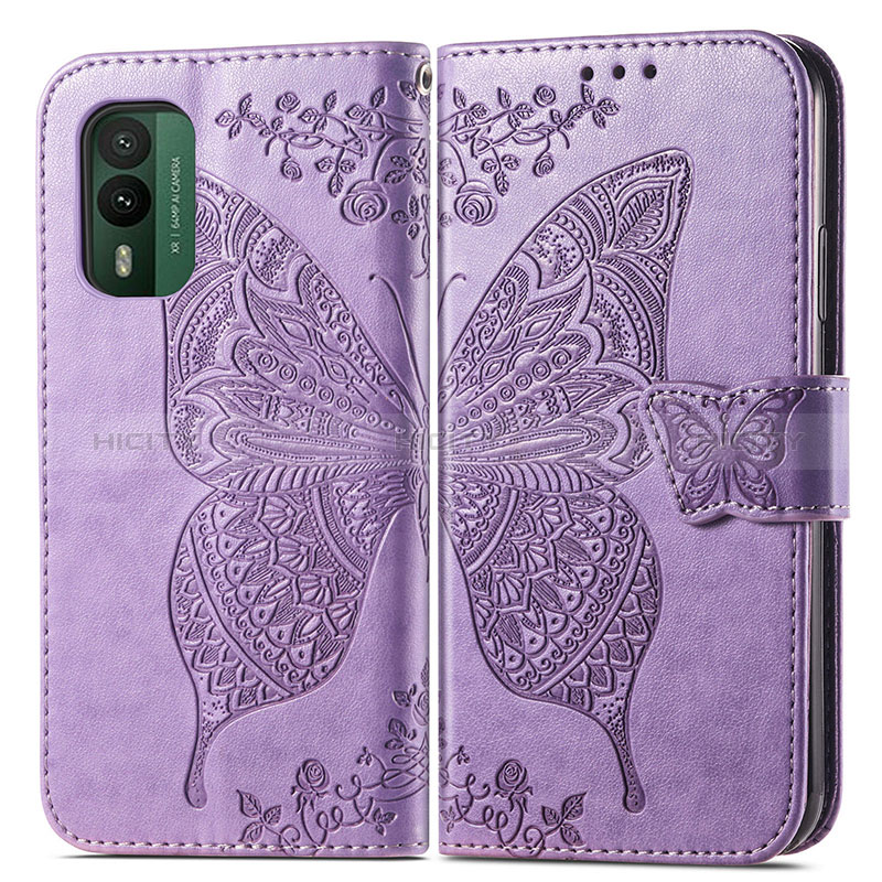 Custodia Portafoglio In Pelle Farfalla Cover con Supporto per Nokia XR21 Lavanda