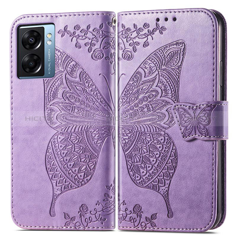 Custodia Portafoglio In Pelle Farfalla Cover con Supporto per Oppo A77 5G Lavanda