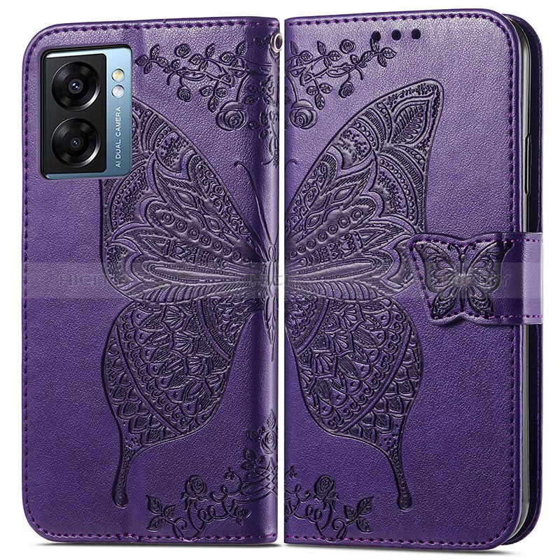 Custodia Portafoglio In Pelle Farfalla Cover con Supporto per Oppo A77 5G Viola