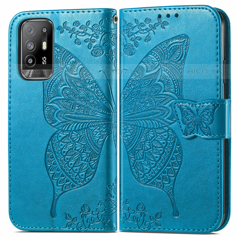 Custodia Portafoglio In Pelle Farfalla Cover con Supporto per Oppo A94 5G Blu