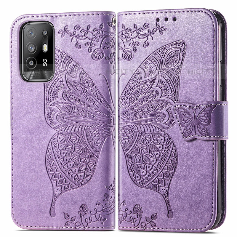 Custodia Portafoglio In Pelle Farfalla Cover con Supporto per Oppo A94 5G Lavanda