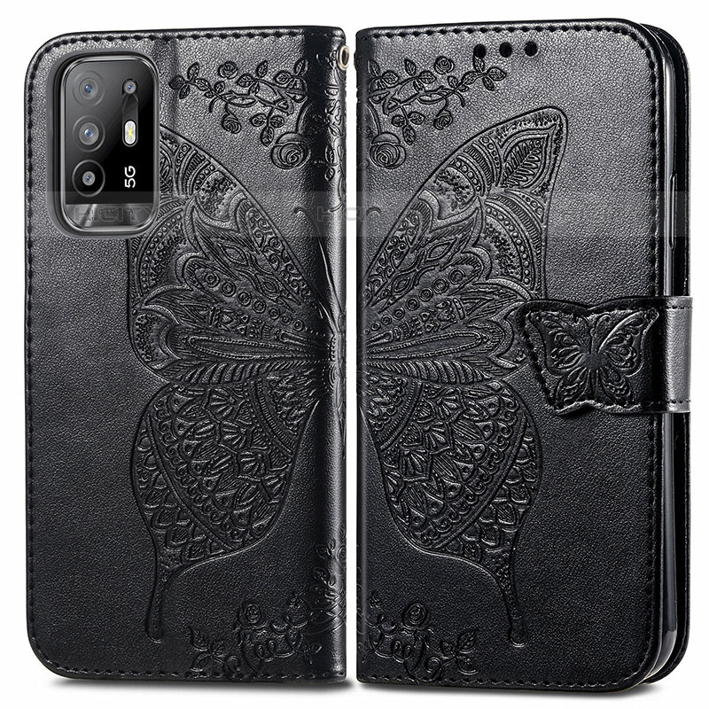 Custodia Portafoglio In Pelle Farfalla Cover con Supporto per Oppo A94 5G Nero