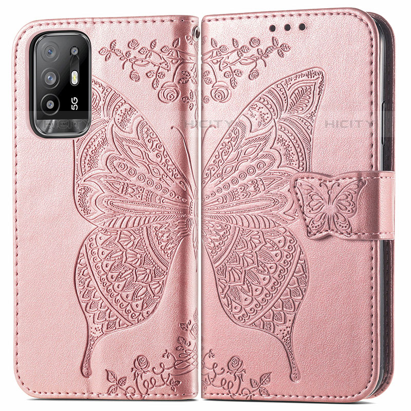 Custodia Portafoglio In Pelle Farfalla Cover con Supporto per Oppo A94 5G Rosa