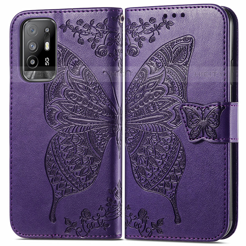 Custodia Portafoglio In Pelle Farfalla Cover con Supporto per Oppo A94 5G Viola