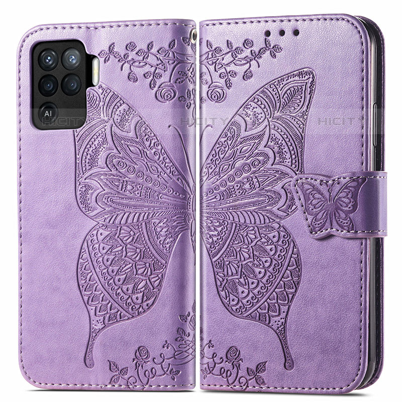 Custodia Portafoglio In Pelle Farfalla Cover con Supporto per Oppo F19 Pro Lavanda