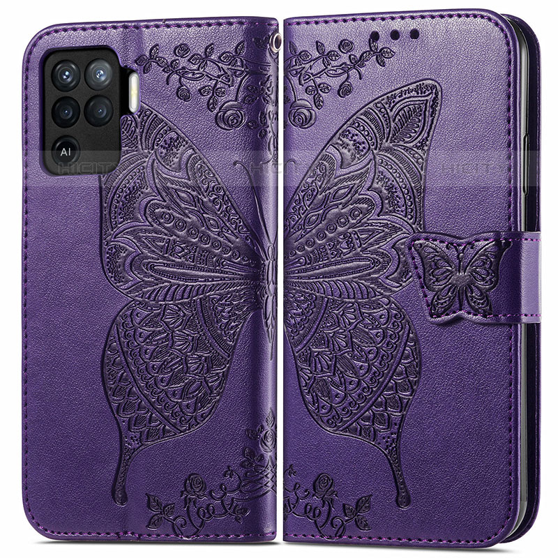 Custodia Portafoglio In Pelle Farfalla Cover con Supporto per Oppo F19 Pro Viola